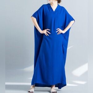 Oysho By Anthropologie Midi Shirt Dress Size S/M Royal Blue 100% Linen NEW W/tag
